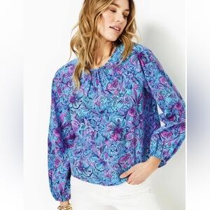 Lilly Pulitzer Rilynn Long Sleeve Breakaway Blue Shells N Bells Size Large NWT